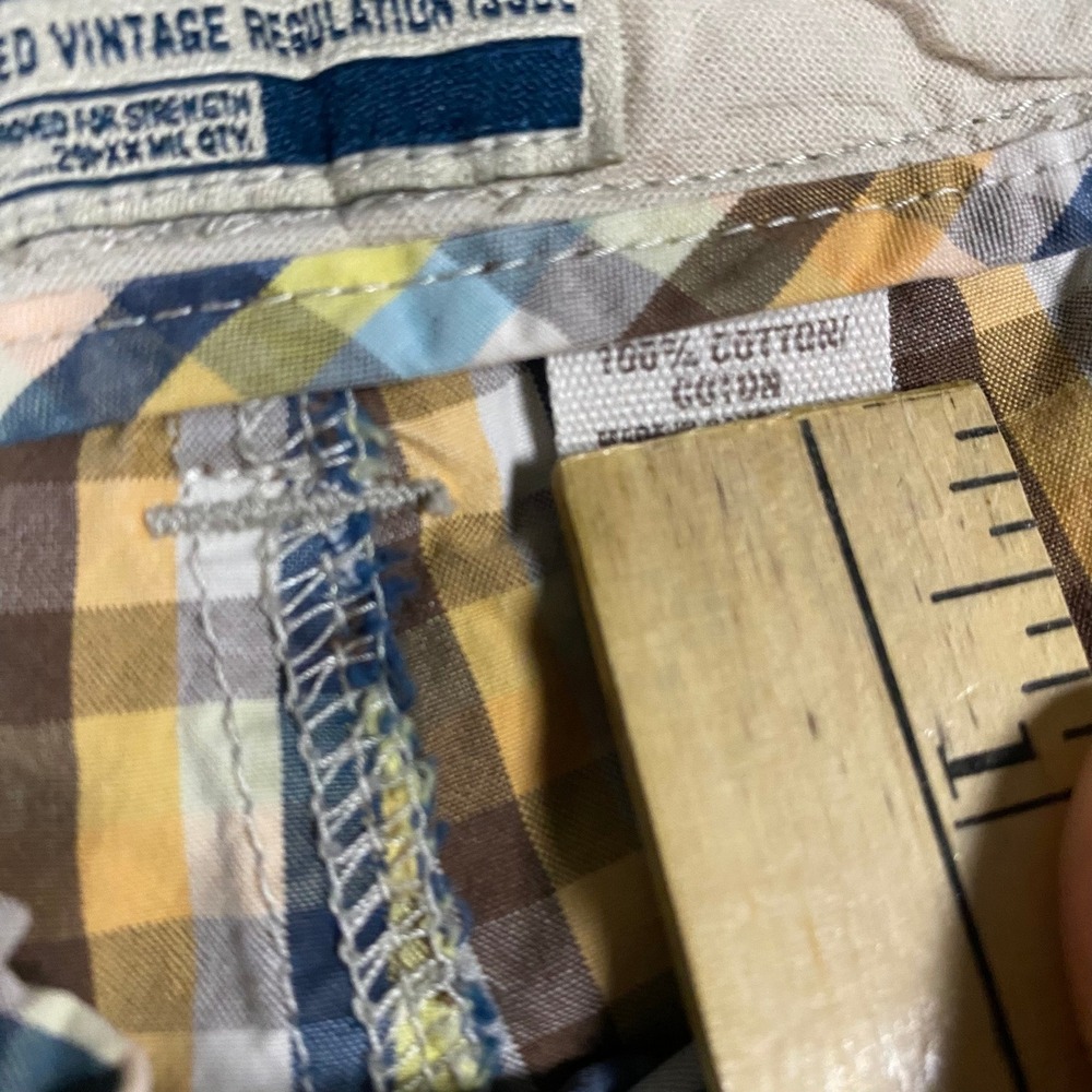 Vintage Old Navy Mens 36 Plaid Shorts Multicolor‎ Gingham Yellow Blue Cotton - Picture 4 of 11